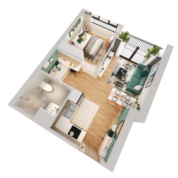 Ý tưởng thiết kế nội thất căn hộ 1 phòng ngủ đẹp lung linh cho người yêu  công việc (P.5) - WEDO.COM.VN