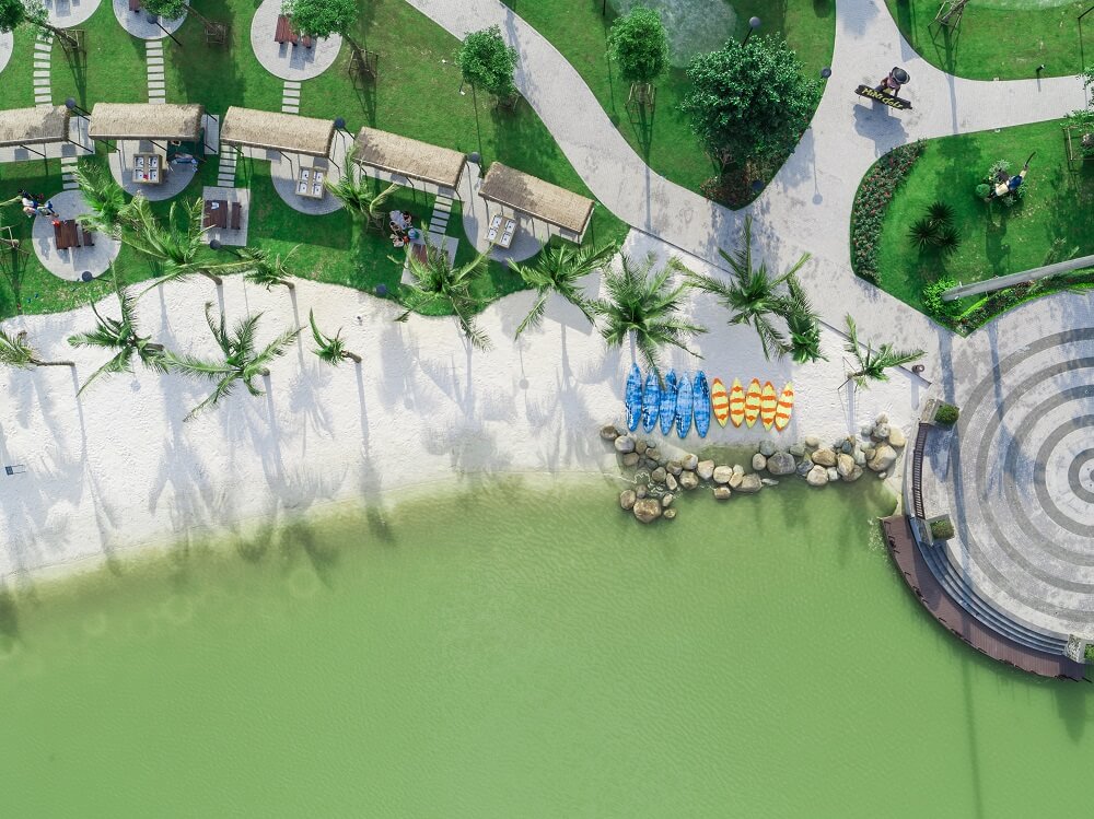 Hình ảnh thực tế hồ điều hòa cát trắng tại công viên Vinhomes Smart City