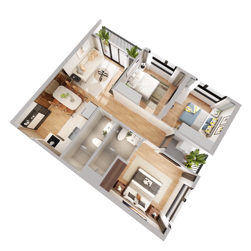 Thiết kế căn hộ 3 phòng ngủ Imperia Smart City